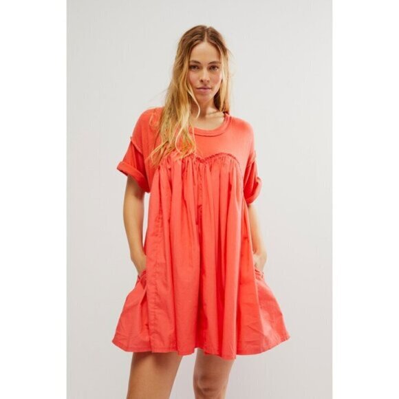 FREE PEOPLE Catalina Mixed Media Minidress in Radiant Watermelon Size X-Small - Picture 15 of 16